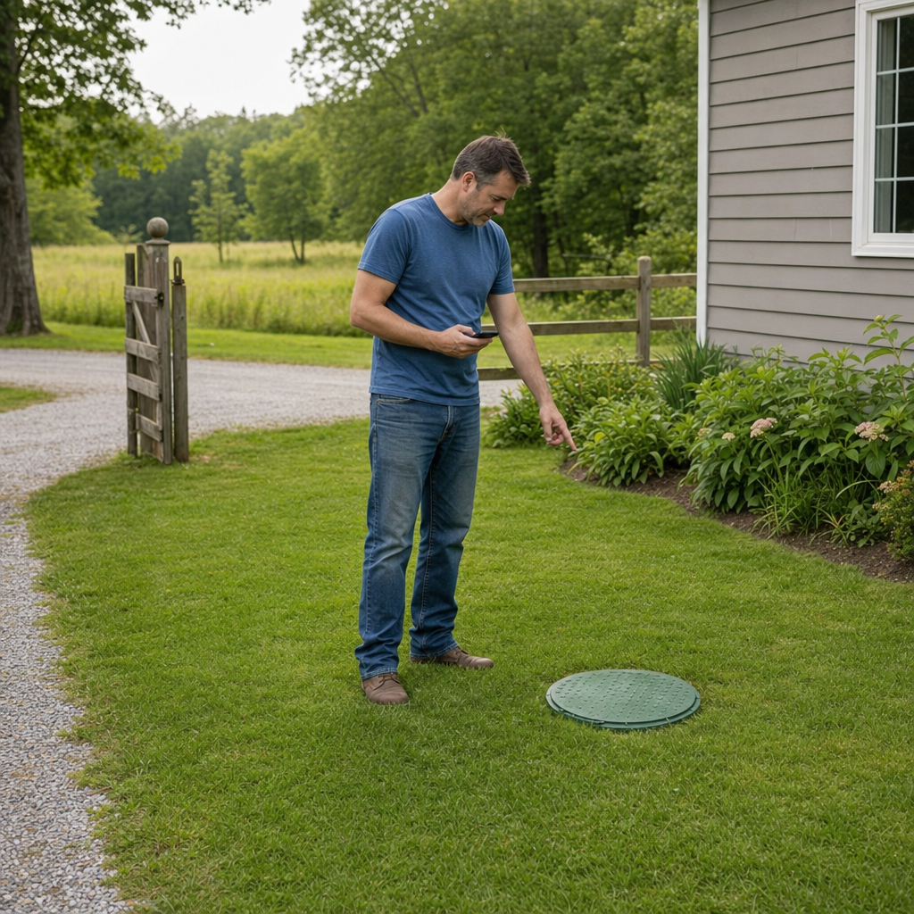 A Logan Square-area homeowner standing in the backyard noting where the septic tank lid and access route are located