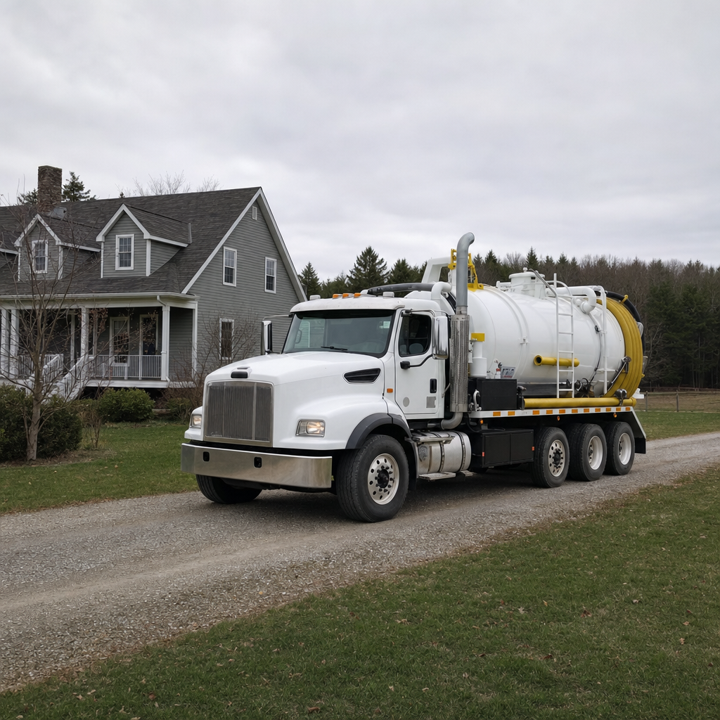 Septic vacuum truck arriving at a Logan Square home for same-day emergency service
